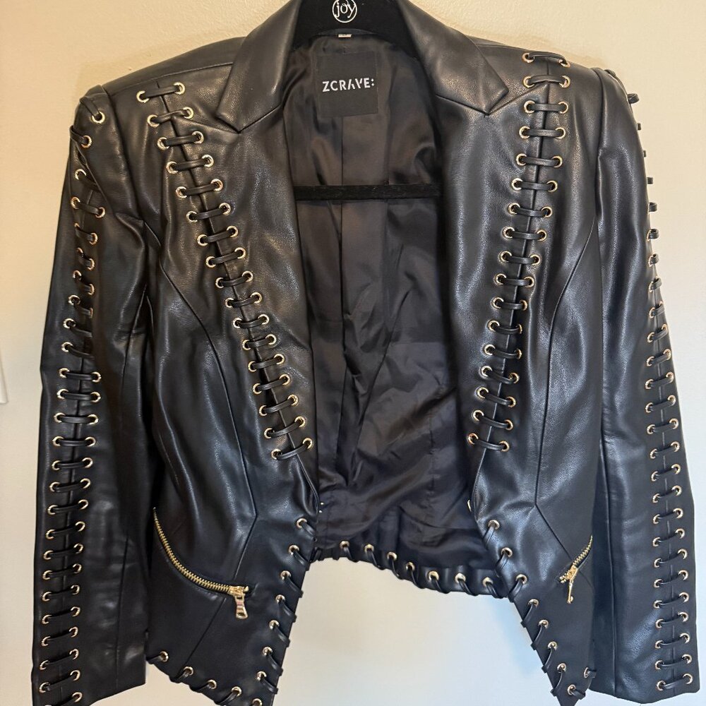 Faux leather embellished jacket